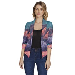 Adventure Psychedelic Mountain Women s Draped Front 3/4 Sleeve Shawl Collar Jacket by uniart180623