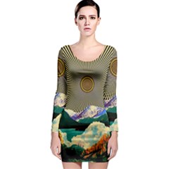 Surreal Art Psychadelic Mountain Long Sleeve Bodycon Dress by uniart180623