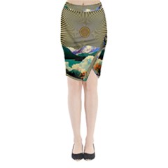 Surreal Art Psychadelic Mountain Midi Wrap Pencil Skirt by uniart180623