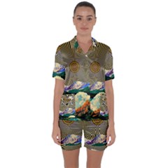 Surreal Art Psychadelic Mountain Satin Short Sleeve Pajamas Set by uniart180623