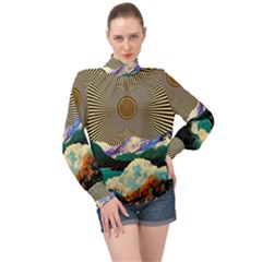 Surreal Art Psychadelic Mountain High Neck Long Sleeve Chiffon Top by uniart180623