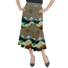 Surreal Art Psychadelic Mountain Midi Mermaid Skirt by uniart180623