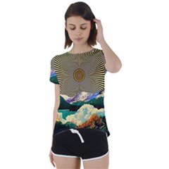 Surreal Art Psychadelic Mountain Short Sleeve Open Back T-shirt by uniart180623