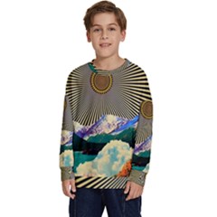 Surreal Art Psychadelic Mountain Kids  Crewneck Sweatshirt by uniart180623