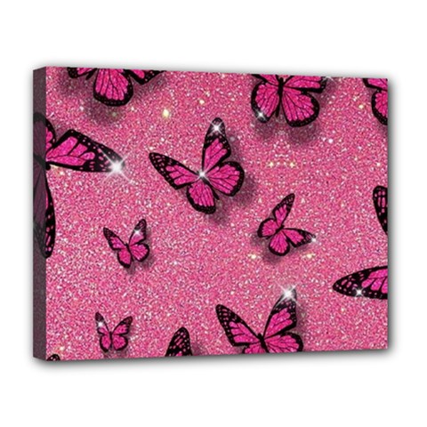 Pink Glitter Butterfly Canvas 14  X 11  (stretched) by uniart180623