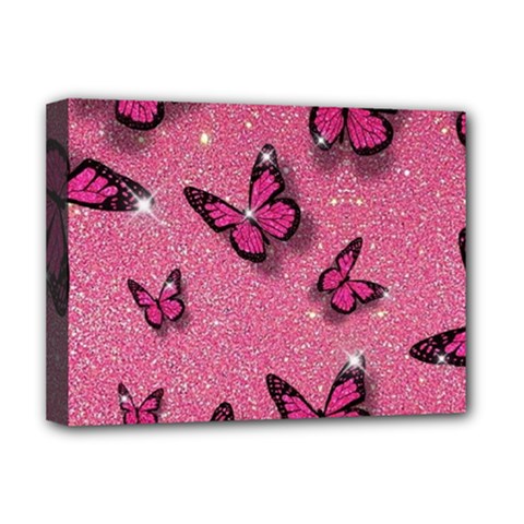 Pink Glitter Butterfly Deluxe Canvas 16  X 12  (stretched)  by uniart180623