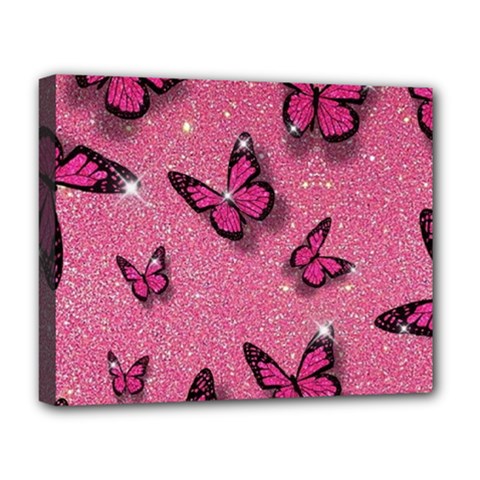 Pink Glitter Butterfly Deluxe Canvas 20  X 16  (stretched) by uniart180623