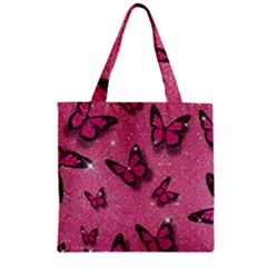 Pink Glitter Butterfly Zipper Grocery Tote Bag by uniart180623