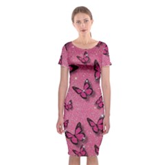 Pink Glitter Butterfly Classic Short Sleeve Midi Dress by uniart180623