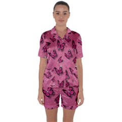 Pink Glitter Butterfly Satin Short Sleeve Pajamas Set by uniart180623