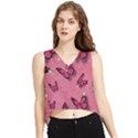 Pink Glitter Butterfly V-Neck Cropped Tank Top View1