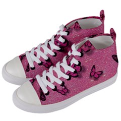 Pink Glitter Butterfly Women s Mid-top Canvas Sneakers by uniart180623