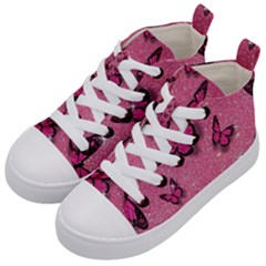 Pink Glitter Butterfly Kids  Mid-top Canvas Sneakers by uniart180623