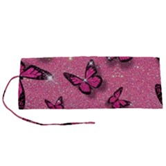 Pink Glitter Butterfly Roll Up Canvas Pencil Holder (s) by uniart180623