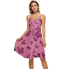 Pink Glitter Butterfly Sleeveless Tie Front Chiffon Dress by uniart180623