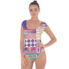 Abstract Shapes Colors Gradient Short Sleeve Leotard  by pakminggu