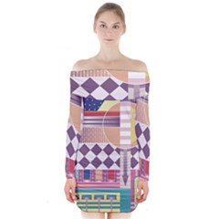 Abstract Shapes Colors Gradient Long Sleeve Off Shoulder Dress by pakminggu