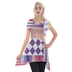 Abstract Shapes Colors Gradient Short Sleeve Side Drop Tunic by pakminggu