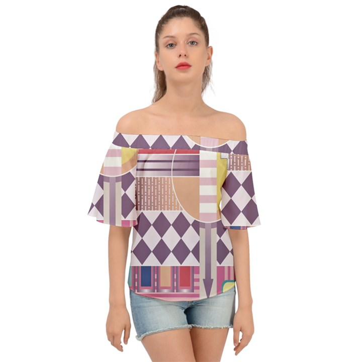 Abstract Shapes Colors Gradient Off Shoulder Short Sleeve Top