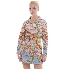 Vintage World Map Europe Globe Country State Women s Long Sleeve Casual Dress by Grandong