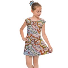 Vintage World Map Europe Globe Country State Kids  Cap Sleeve Dress by Grandong