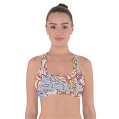 Vintage World Map Europe Globe Country State Cross Back Sports Bra by Grandong