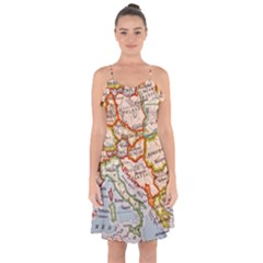 Vintage World Map Europe Globe Country State Ruffle Detail Chiffon Dress by Grandong