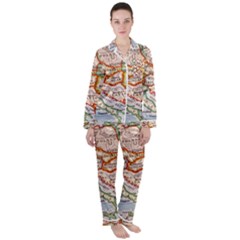 Vintage World Map Europe Globe Country State Women s Long Sleeve Satin Pajamas Set	 by Grandong