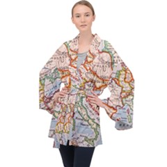 Vintage World Map Europe Globe Country State Long Sleeve Velvet Kimono  by Grandong