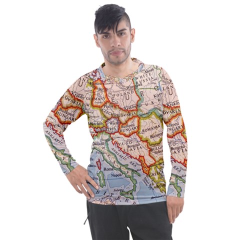 Vintage World Map Europe Globe Country State Men s Pique Long Sleeve T-shirt by Grandong