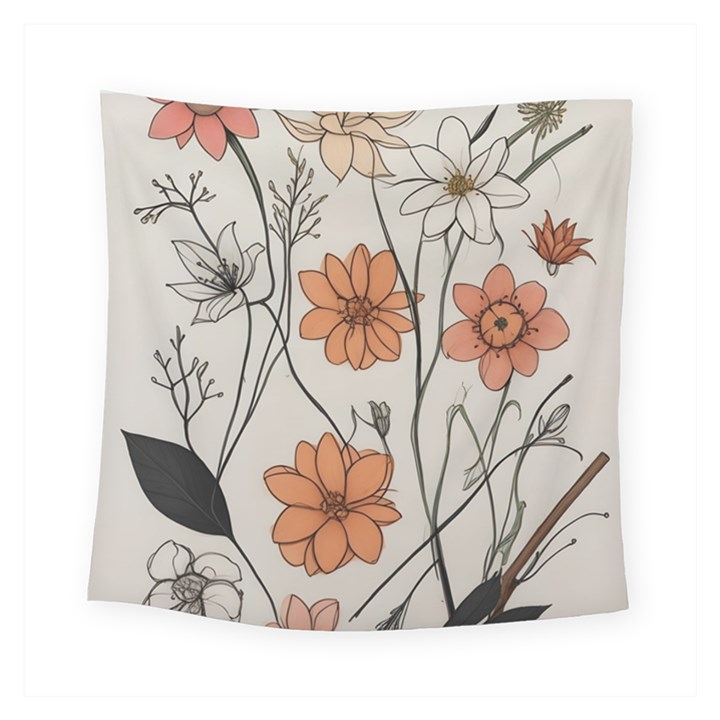 Flowers Pattern Plant Square Tapestry (Small)