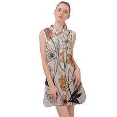 Flowers Pattern Plant Sleeveless Shirt Dress by pakminggu