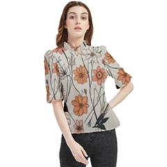 Flowers Pattern Plant Frill Neck Blouse