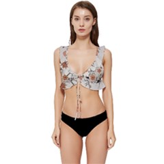 Flowers Pattern Plant Low Cut Ruffle Edge Bikini Top by pakminggu