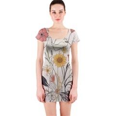 Woman Flower Pattern Short Sleeve Bodycon Dress by pakminggu