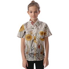 Woman Flower Pattern Kids  Short Sleeve Shirt by pakminggu