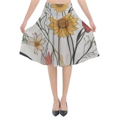 Woman Flower Pattern Flared Midi Skirt by pakminggu