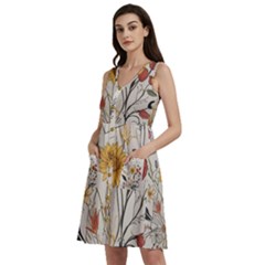 Woman Flower Pattern Sleeveless Dress With Pocket