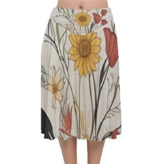 Woman Flower Pattern Velvet Flared Midi Skirt by pakminggu