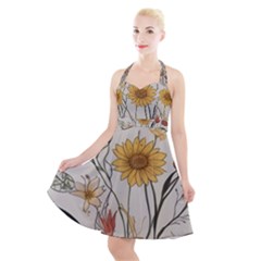 Woman Flower Pattern Halter Party Swing Dress  by pakminggu