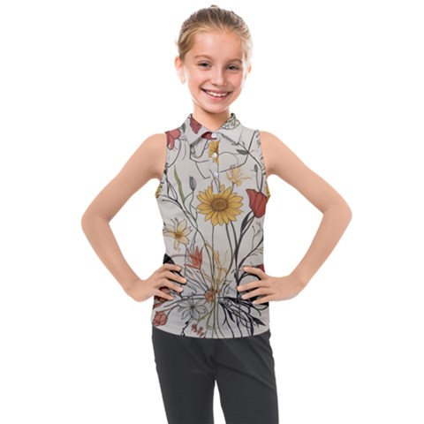 Woman Flower Pattern Kids  Sleeveless Polo T-shirt by pakminggu