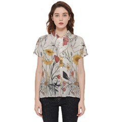 Woman Flower Pattern Short Sleeve Pocket Shirt by pakminggu