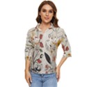 Woman Flower Pattern Women s Quarter Sleeve Pocket Shirt View1