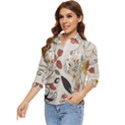 Woman Flower Pattern Women s Quarter Sleeve Pocket Shirt View3