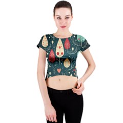 Christmas Tree Pattern Crew Neck Crop Top by pakminggu