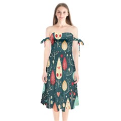 Christmas Tree Pattern Shoulder Tie Bardot Midi Dress by pakminggu