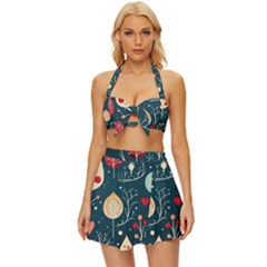 Christmas Tree Pattern Vintage Style Bikini Top And Skirt Set  by pakminggu