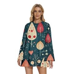 Christmas Tree Pattern Round Neck Long Sleeve Bohemian Style Chiffon Mini Dress by pakminggu