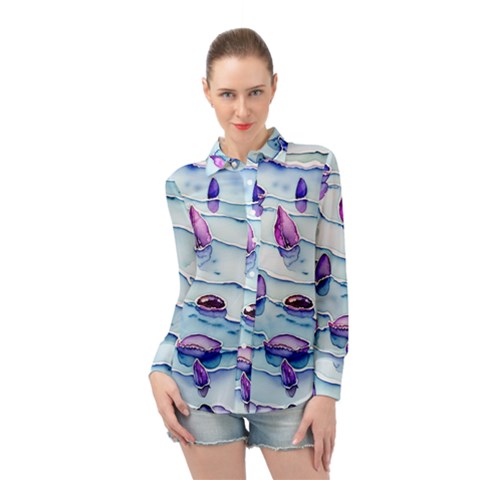 Water Tide Gemstone Long Sleeve Chiffon Shirt by pakminggu