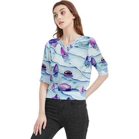 Water Tide Gemstone Quarter Sleeve Blouse by pakminggu